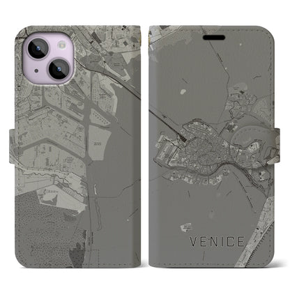 【ヴェネツィア2（イタリア）】地図柄iPhoneケース（手帳タイプ）モノトーン・iPhone 14 用