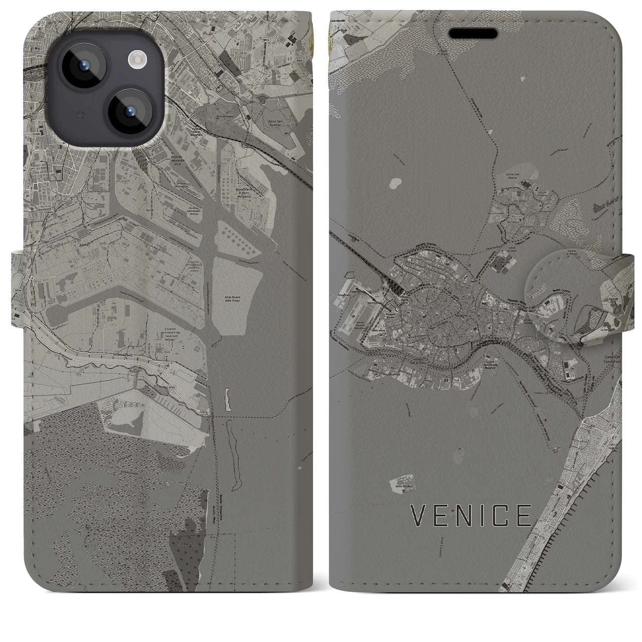 【ヴェネツィア2】地図柄iPhoneケース（手帳両面タイプ・モノトーン）iPhone 14 Plus 用