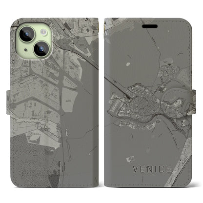 【ヴェネツィア2（イタリア）】地図柄iPhoneケース（手帳タイプ）モノトーン・iPhone 15 用