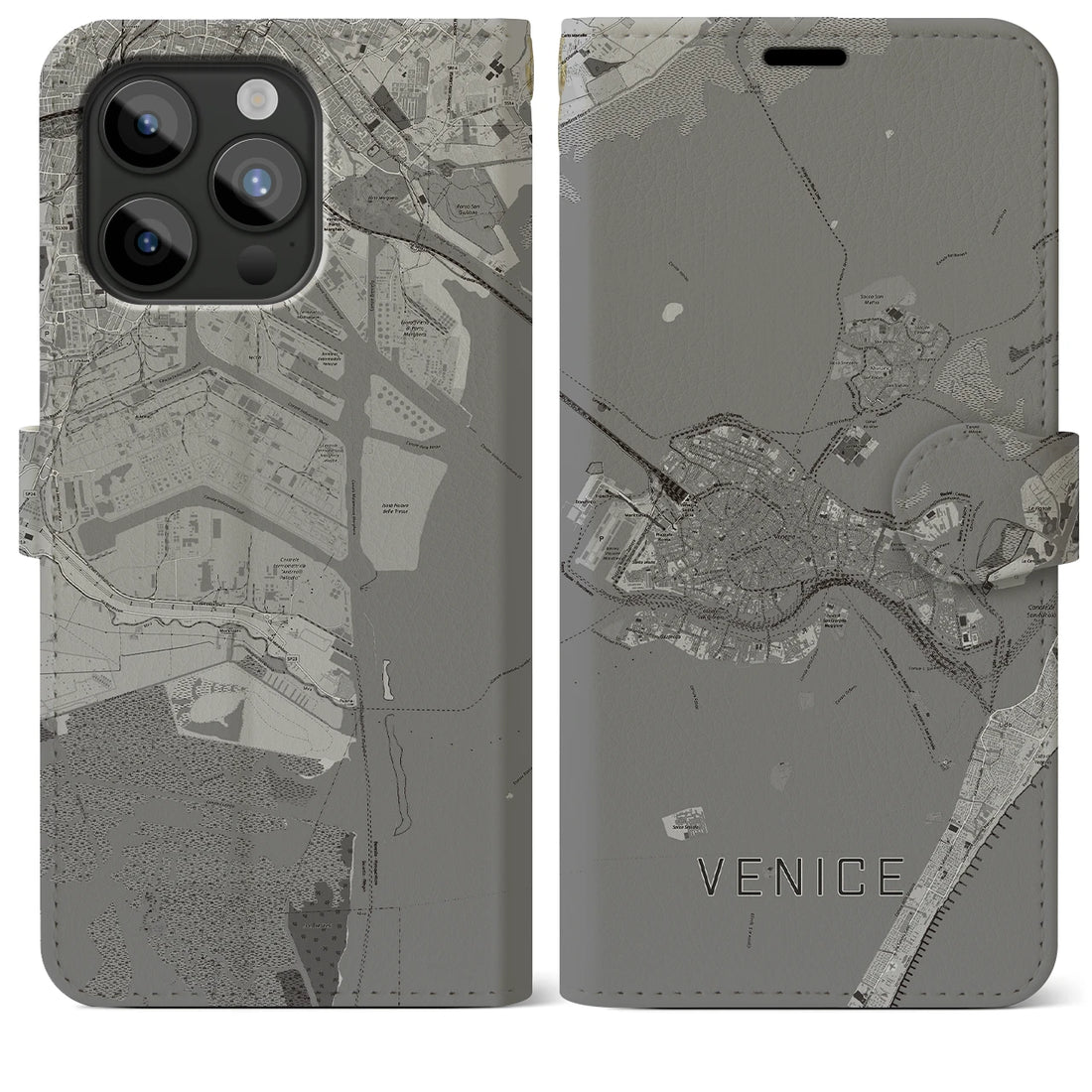 【ヴェネツィア2】地図柄iPhoneケース（手帳両面タイプ・モノトーン）iPhone 15 Pro Max 用