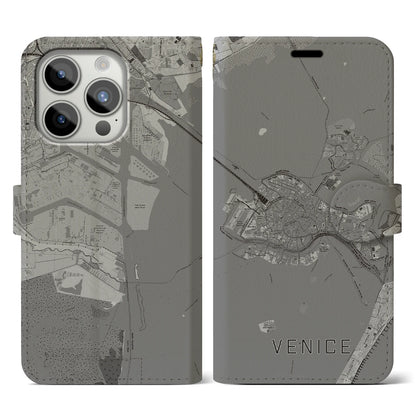 【ヴェネツィア2（イタリア）】地図柄iPhoneケース（手帳タイプ）モノトーン・iPhone 15 Pro 用