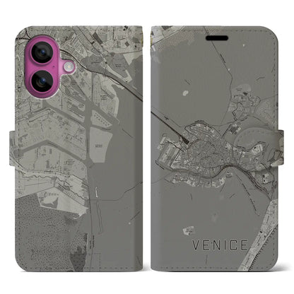【ヴェネツィア2（イタリア）】地図柄iPhoneケース（手帳タイプ）モノトーン・iPhone 16 Pro 用