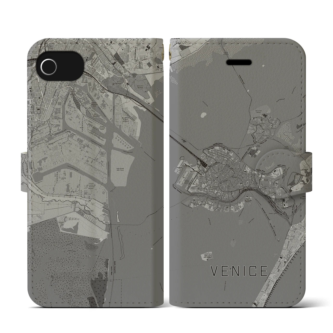 【ヴェネツィア2】地図柄iPhoneケース（手帳両面タイプ・モノトーン）iPhone SE（第3 / 第2世代） / 8 / 7 / 6s / 6 用