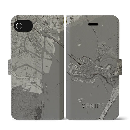 【ヴェネツィア2（イタリア）】地図柄iPhoneケース（手帳タイプ）モノトーン・iPhone SE（第3 / 第2世代） / 8 / 7 / 6s / 6 用