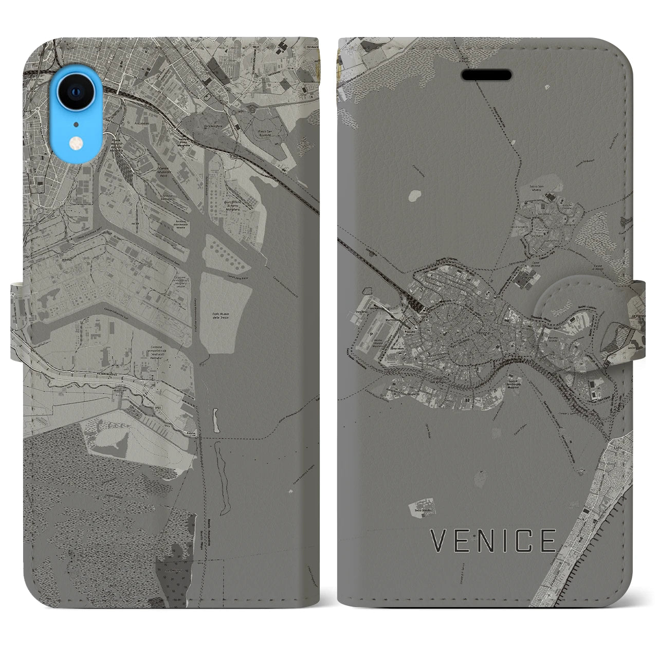 【ヴェネツィア2】地図柄iPhoneケース（手帳両面タイプ・モノトーン）iPhone XR 用