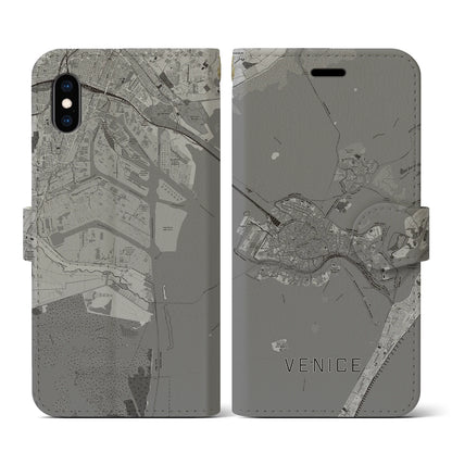 【ヴェネツィア2（イタリア）】地図柄iPhoneケース（手帳タイプ）モノトーン・iPhone XS / X 用
