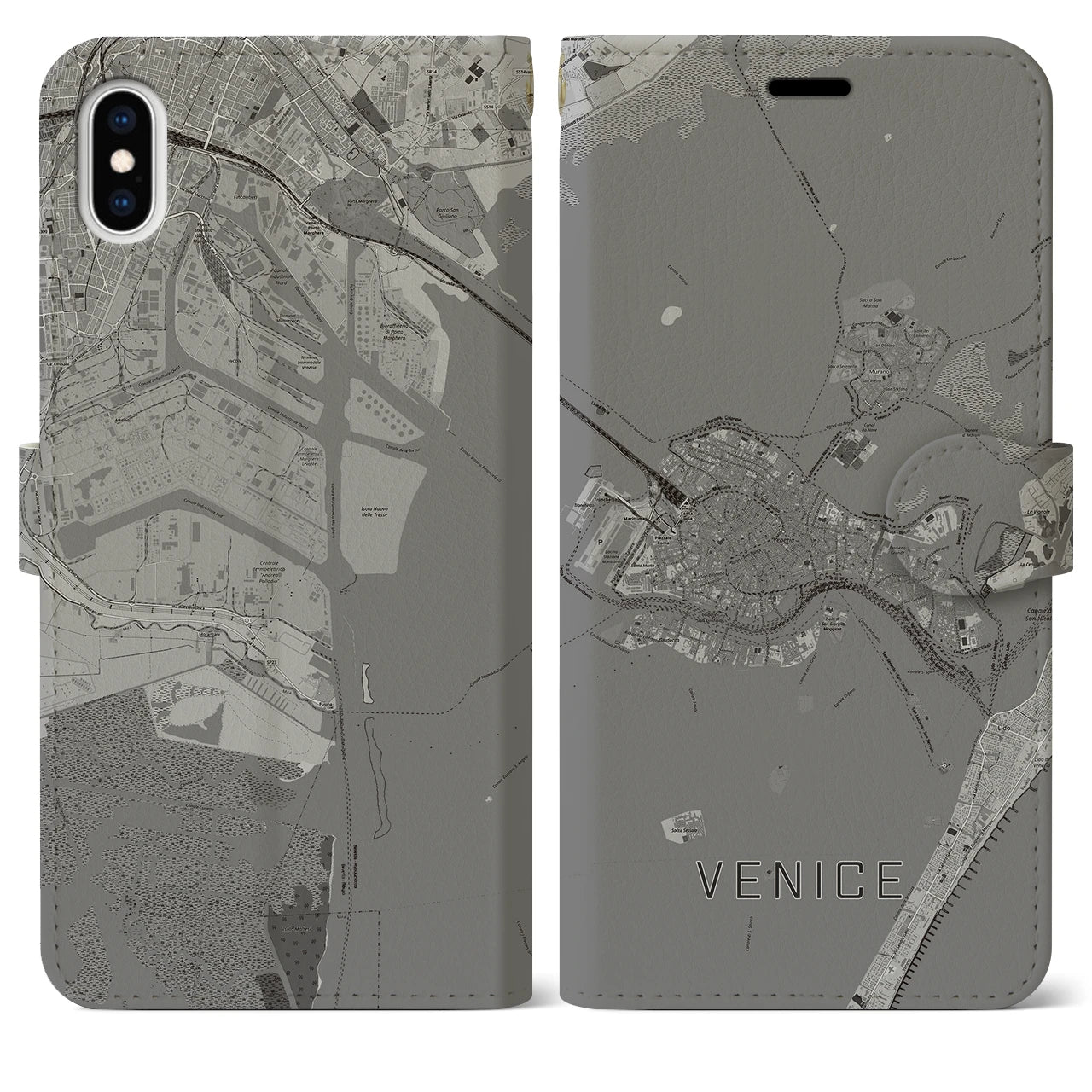 【ヴェネツィア2】地図柄iPhoneケース（手帳両面タイプ・モノトーン）iPhone XS Max 用
