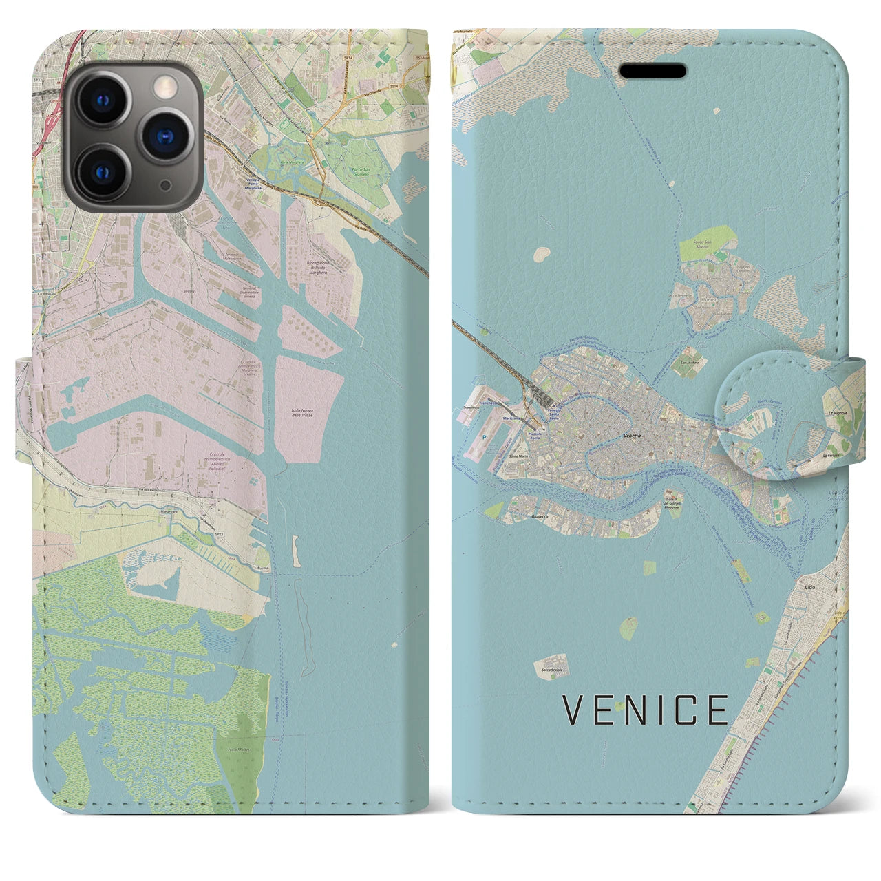 【ヴェネツィア2】地図柄iPhoneケース（手帳両面タイプ・ナチュラル）iPhone 11 Pro Max 用