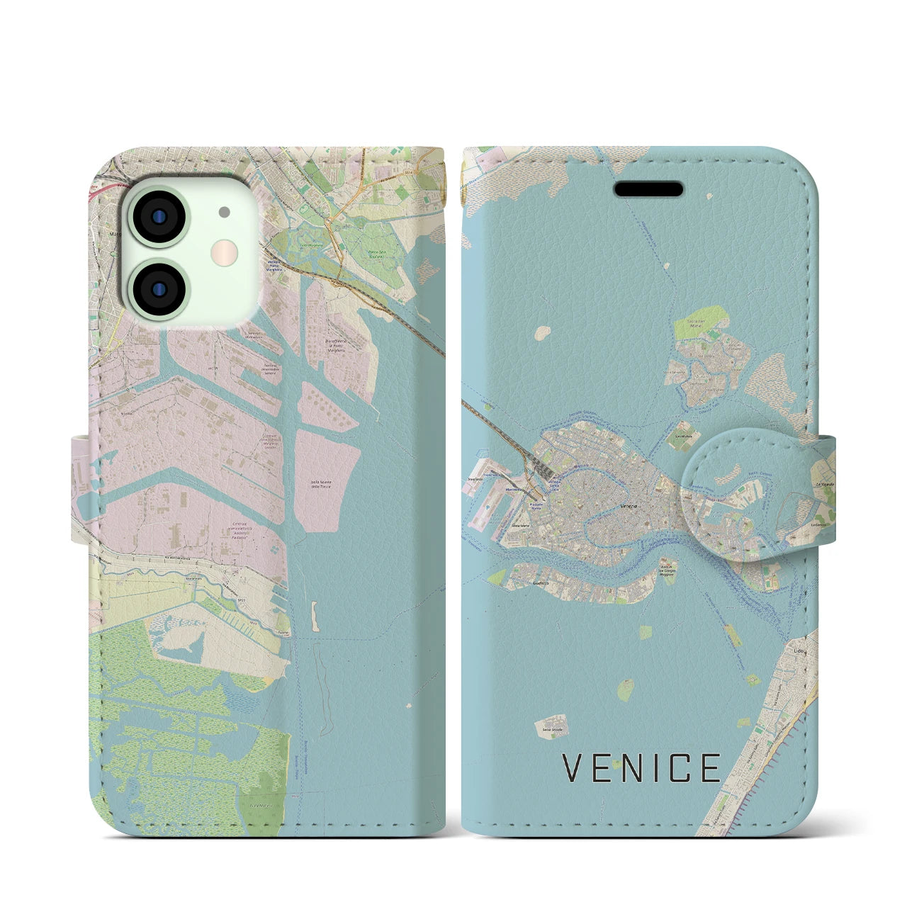 【ヴェネツィア2】地図柄iPhoneケース（手帳両面タイプ・ナチュラル）iPhone 12 mini 用