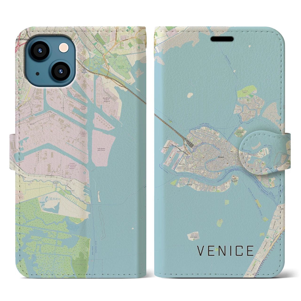 【ヴェネツィア2】地図柄iPhoneケース（手帳両面タイプ・ナチュラル）iPhone 13 用