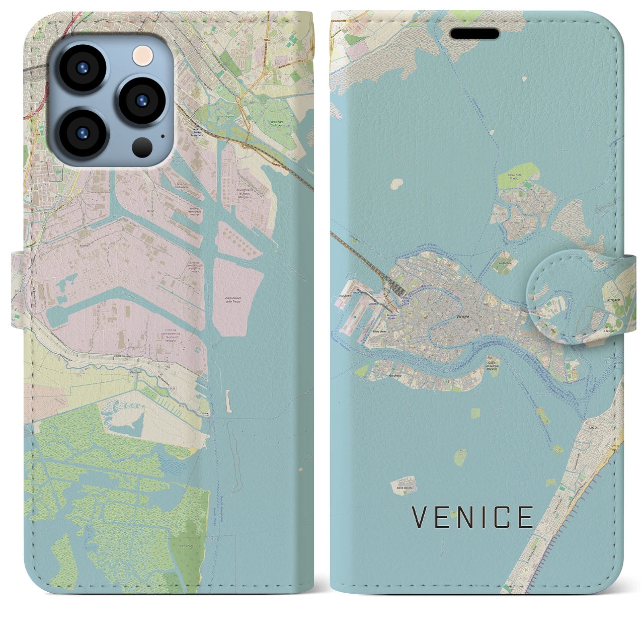 【ヴェネツィア2】地図柄iPhoneケース（手帳両面タイプ・ナチュラル）iPhone 13 Pro Max 用