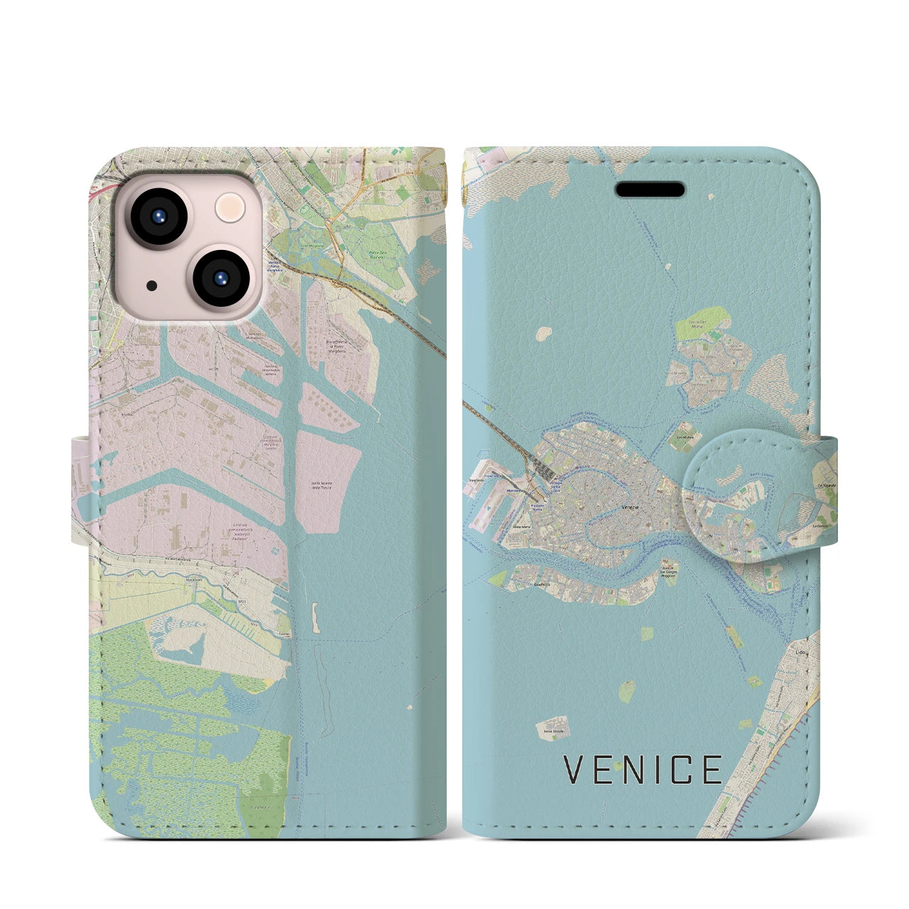【ヴェネツィア2】地図柄iPhoneケース（手帳両面タイプ・ナチュラル）iPhone 13 mini 用