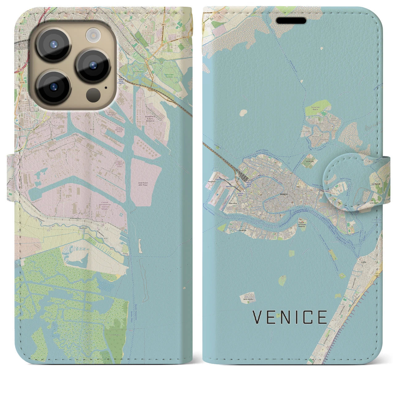 【ヴェネツィア2】地図柄iPhoneケース（手帳両面タイプ・ナチュラル）iPhone 14 Pro Max 用