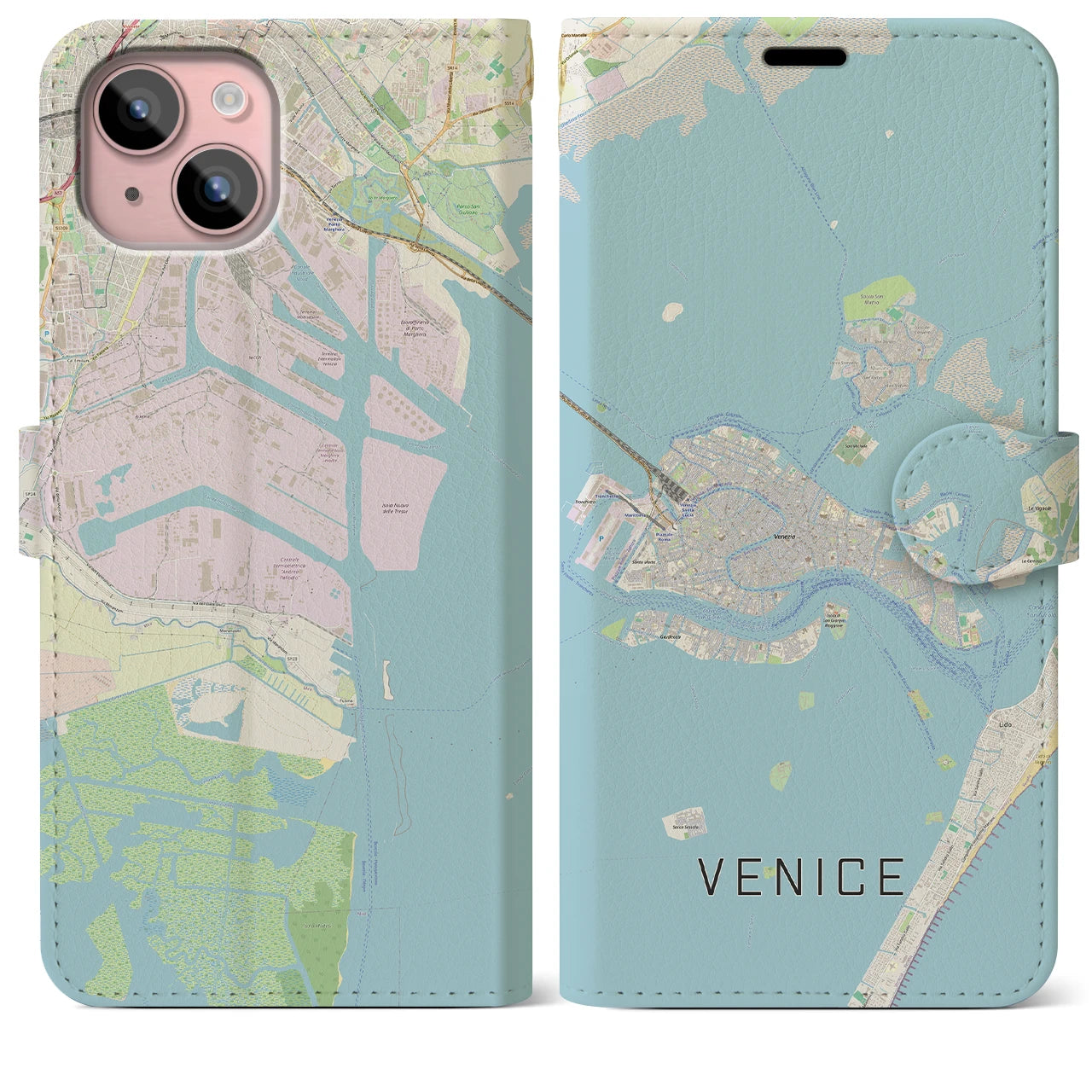 【ヴェネツィア2】地図柄iPhoneケース（手帳両面タイプ・ナチュラル）iPhone 15 Plus 用