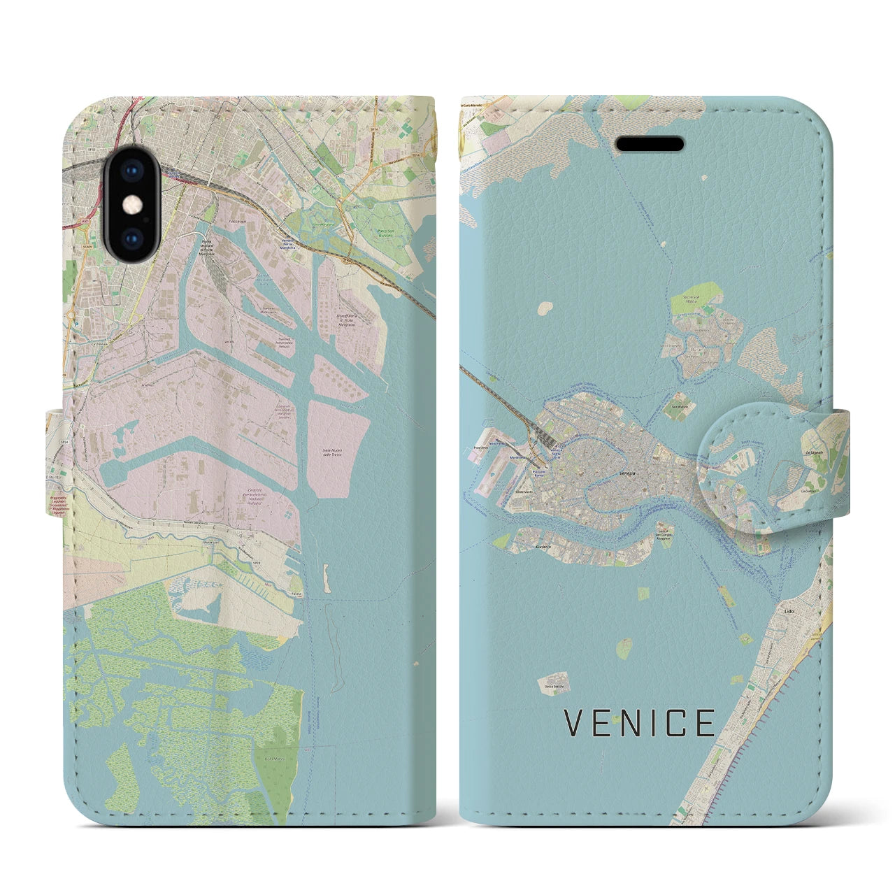 【ヴェネツィア2】地図柄iPhoneケース（手帳両面タイプ・ナチュラル）iPhone XS / X 用