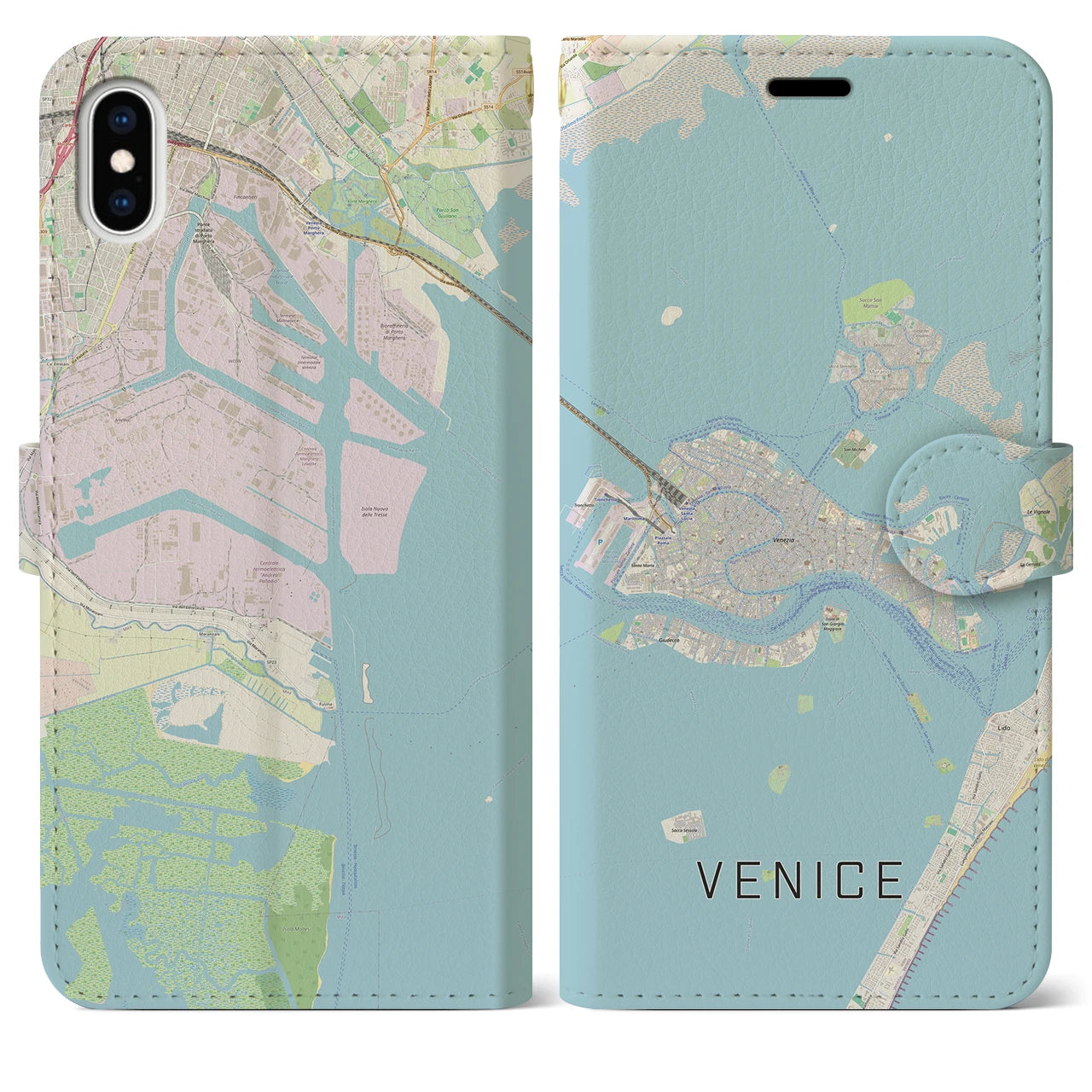 【ヴェネツィア2】地図柄iPhoneケース（手帳両面タイプ・ナチュラル）iPhone XS Max 用