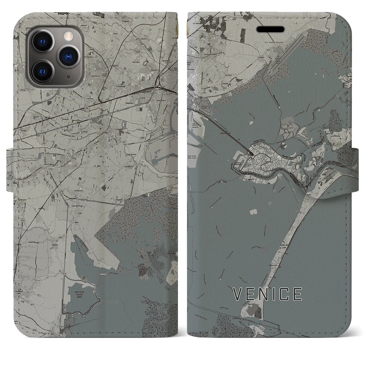 【ヴェネツィア】地図柄iPhoneケース（手帳両面タイプ・モノトーン）iPhone 11 Pro Max 用