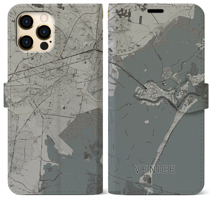 【ヴェネツィア（イタリア）】地図柄iPhoneケース（手帳タイプ）モノトーン・iPhone 12 Pro Max 用