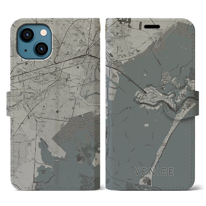 【ヴェネツィア（イタリア）】地図柄iPhoneケース（手帳タイプ）モノトーン・iPhone 13 用
