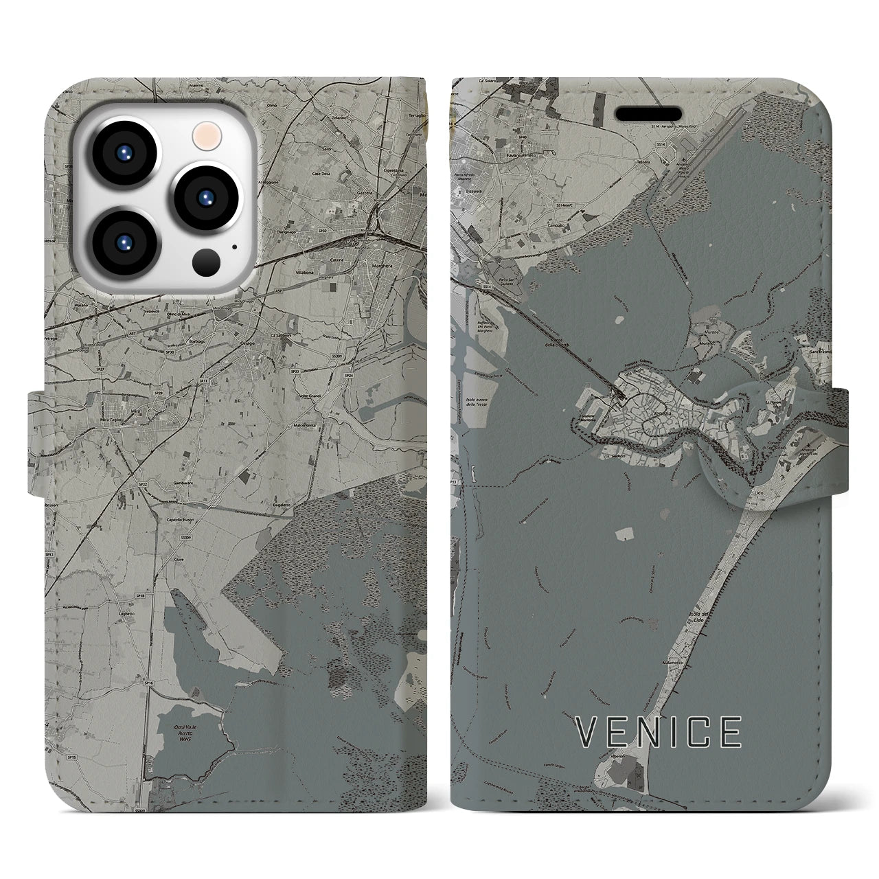 【ヴェネツィア】地図柄iPhoneケース（手帳両面タイプ・モノトーン）iPhone 13 Pro 用