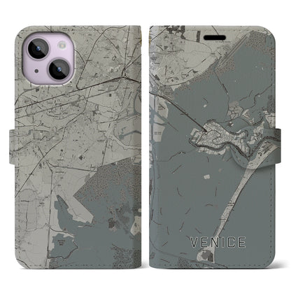 【ヴェネツィア（イタリア）】地図柄iPhoneケース（手帳タイプ）モノトーン・iPhone 14 用