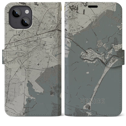 【ヴェネツィア（イタリア）】地図柄iPhoneケース（手帳タイプ）モノトーン・iPhone 14 Plus 用