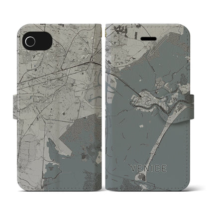 【ヴェネツィア（イタリア）】地図柄iPhoneケース（手帳タイプ）モノトーン・iPhone SE（第3 / 第2世代） / 8 / 7 / 6s / 6 用
