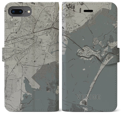【ヴェネツィア（イタリア）】地図柄iPhoneケース（手帳タイプ）モノトーン・iPhone 8Plus /7Plus / 6sPlus / 6Plus 用