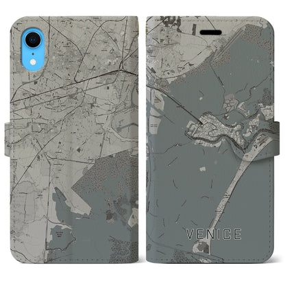 【ヴェネツィア（イタリア）】地図柄iPhoneケース（手帳タイプ）モノトーン・iPhone XR 用
