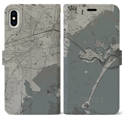 【ヴェネツィア（イタリア）】地図柄iPhoneケース（手帳タイプ）モノトーン・iPhone XS Max 用