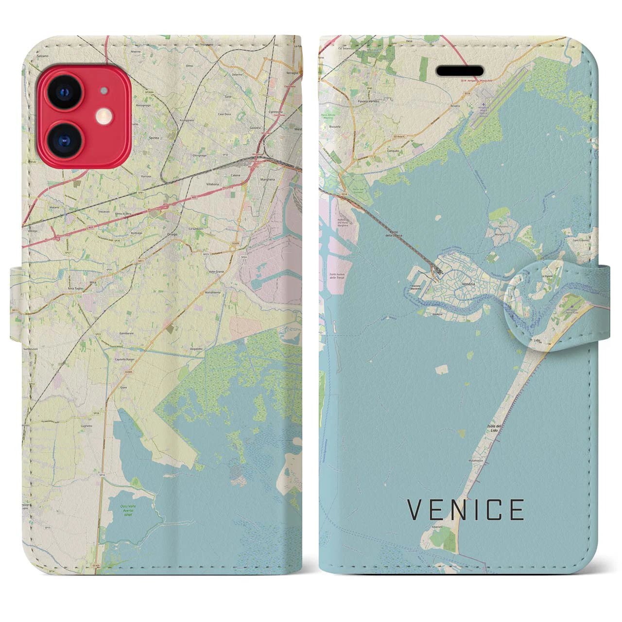 【ヴェネツィア】地図柄iPhoneケース（手帳両面タイプ・ナチュラル）iPhone 11 用