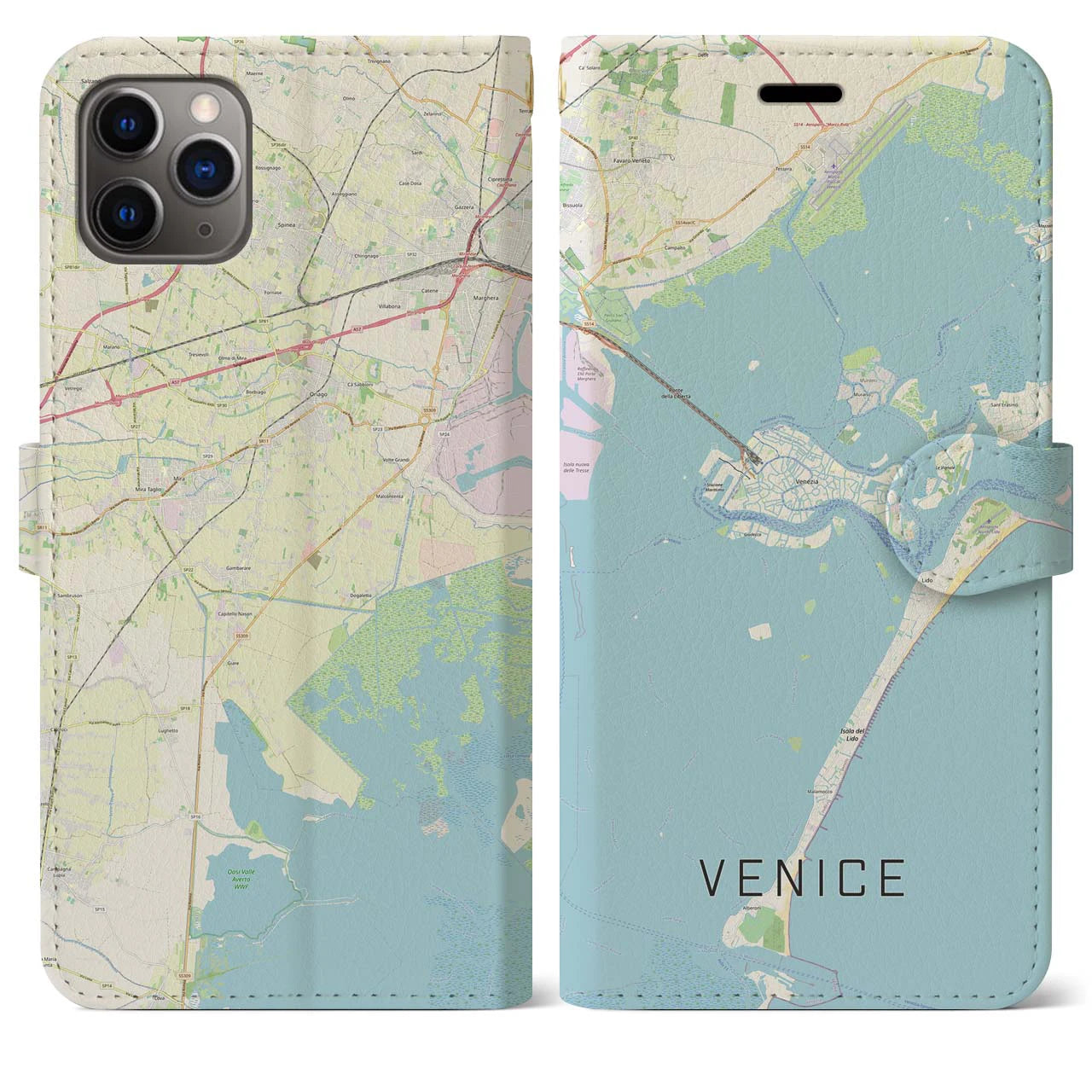 【ヴェネツィア】地図柄iPhoneケース（手帳両面タイプ・ナチュラル）iPhone 11 Pro Max 用