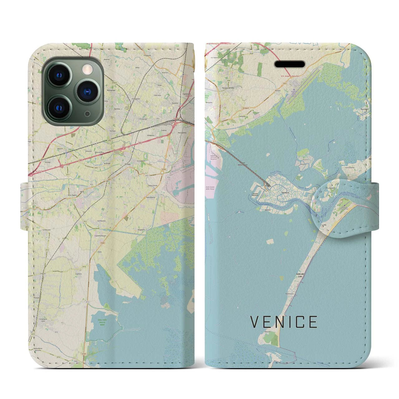 【ヴェネツィア】地図柄iPhoneケース（手帳両面タイプ・ナチュラル）iPhone 11 Pro 用