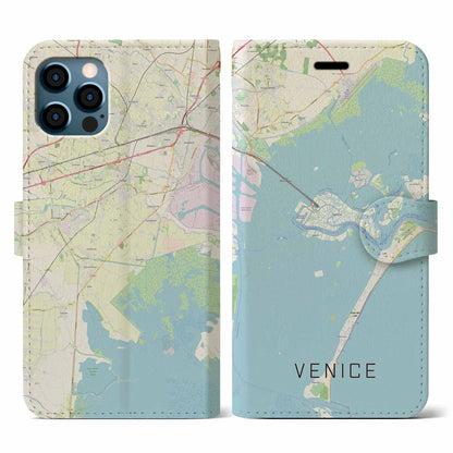 【ヴェネツィア（イタリア）】地図柄iPhoneケース（手帳タイプ）ナチュラル・iPhone 12 / 12 Pro 用
