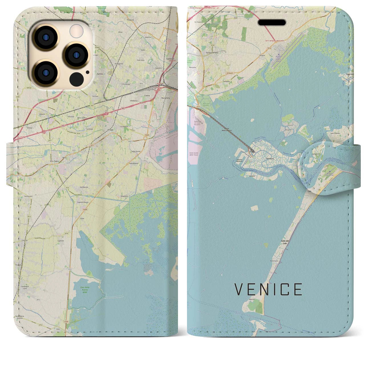 【ヴェネツィア】地図柄iPhoneケース（手帳両面タイプ・ナチュラル）iPhone 12 Pro Max 用