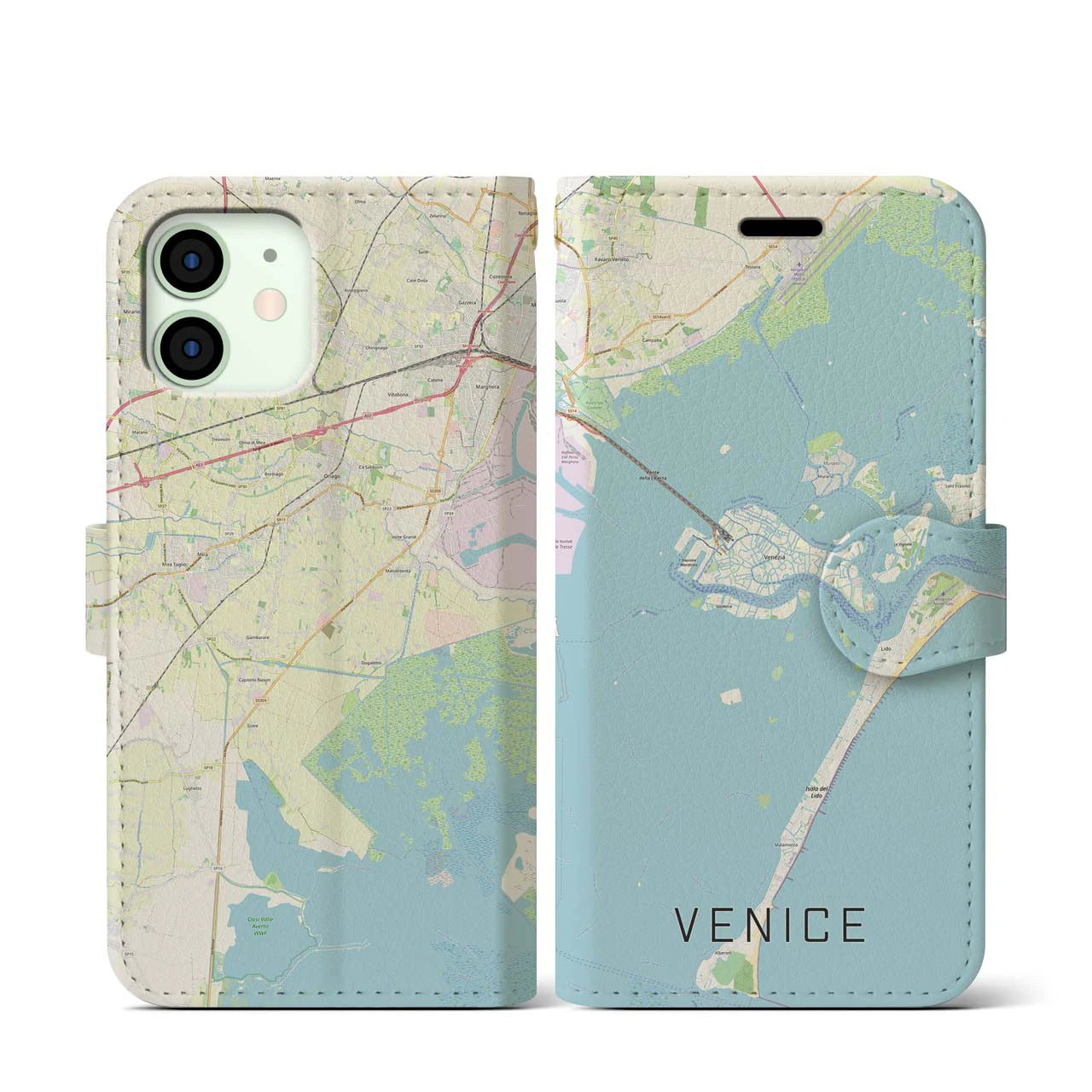 【ヴェネツィア】地図柄iPhoneケース（手帳両面タイプ・ナチュラル）iPhone 12 mini 用