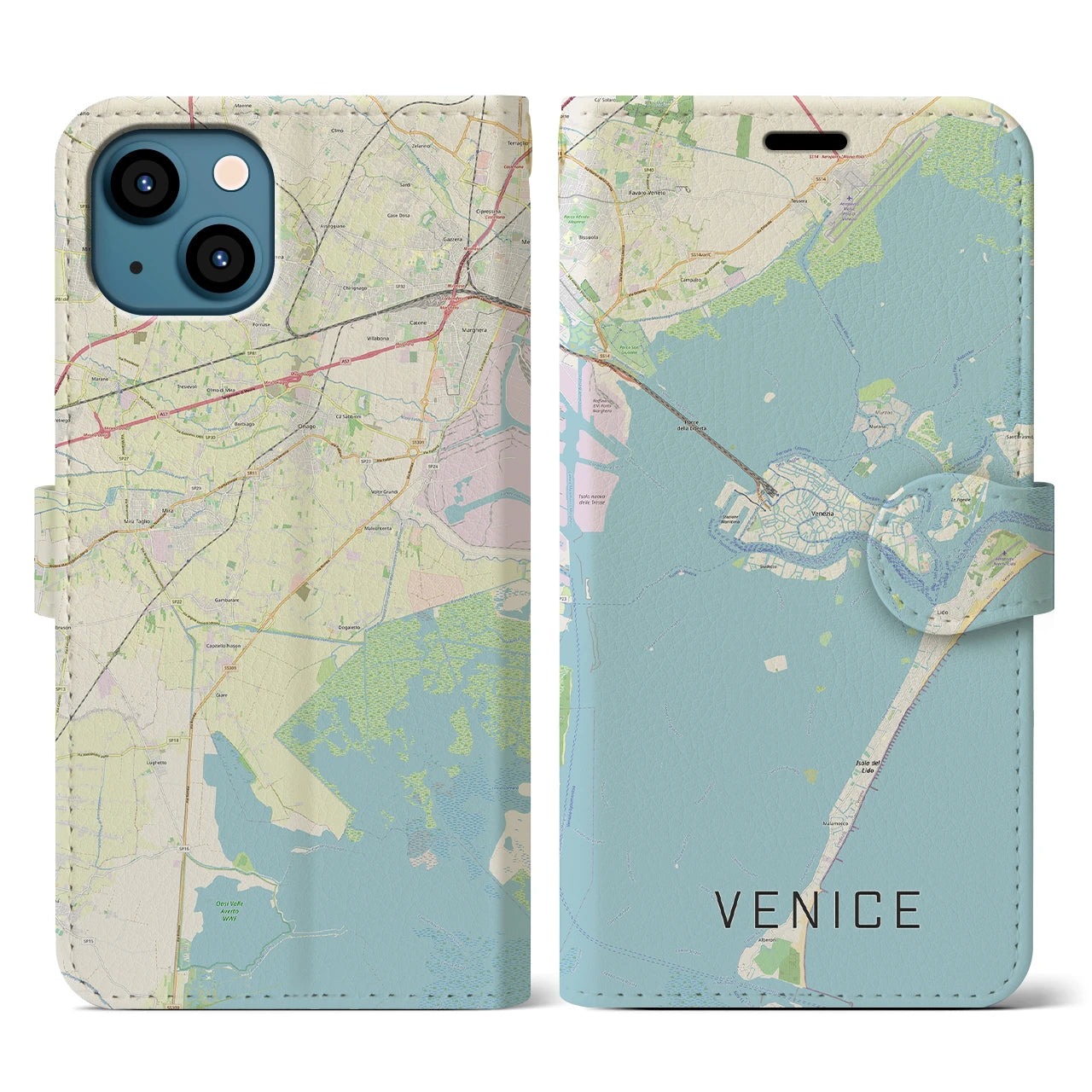 【ヴェネツィア】地図柄iPhoneケース（手帳両面タイプ・ナチュラル）iPhone 13 用