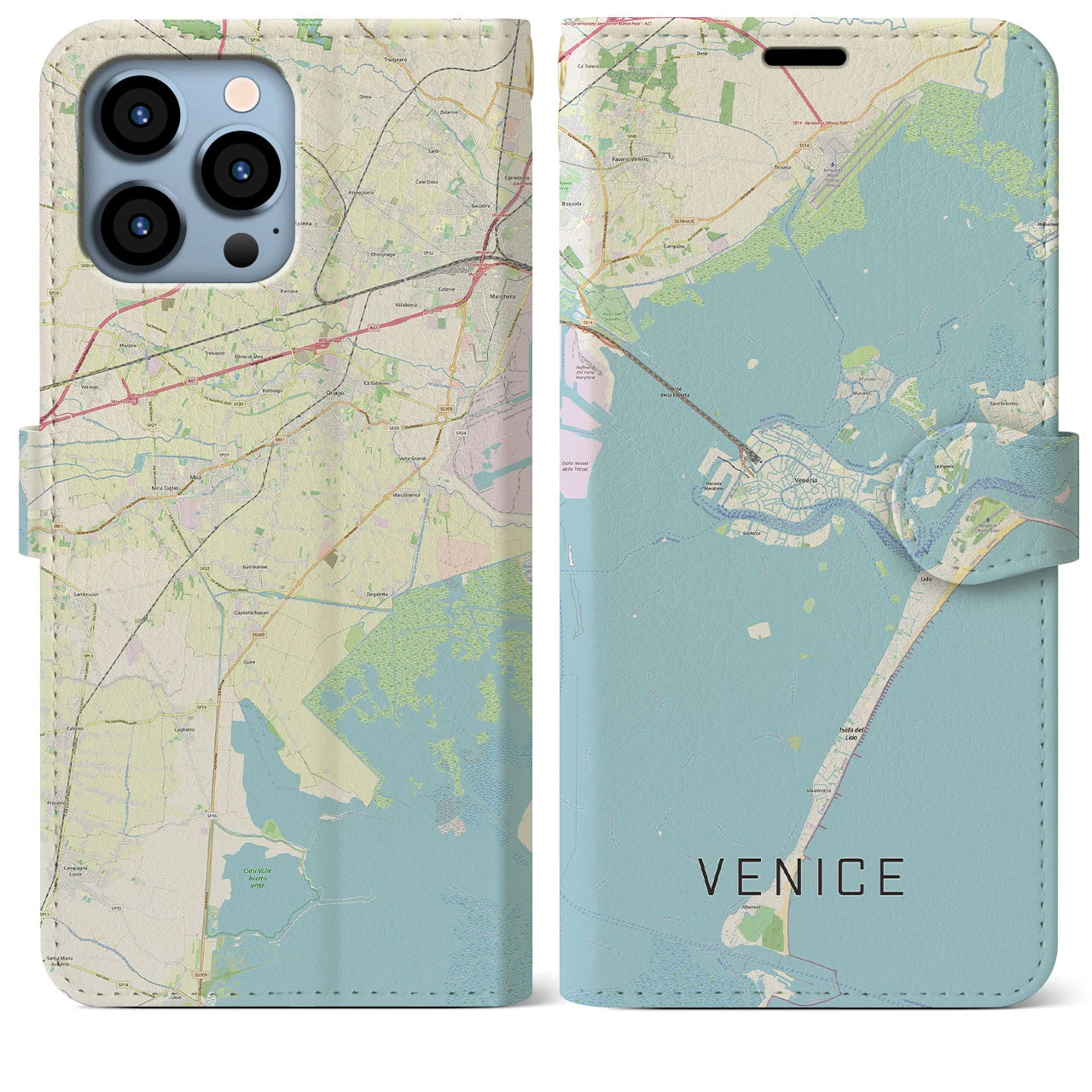 【ヴェネツィア】地図柄iPhoneケース（手帳両面タイプ・ナチュラル）iPhone 13 Pro Max 用