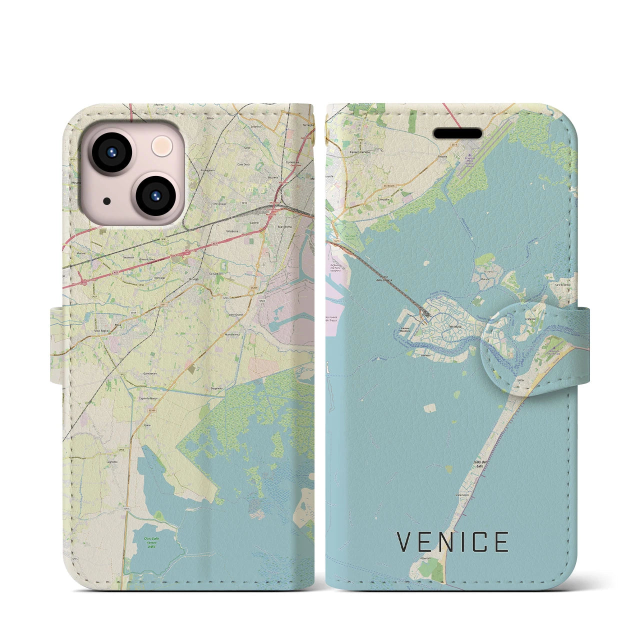【ヴェネツィア】地図柄iPhoneケース（手帳両面タイプ・ナチュラル）iPhone 13 mini 用