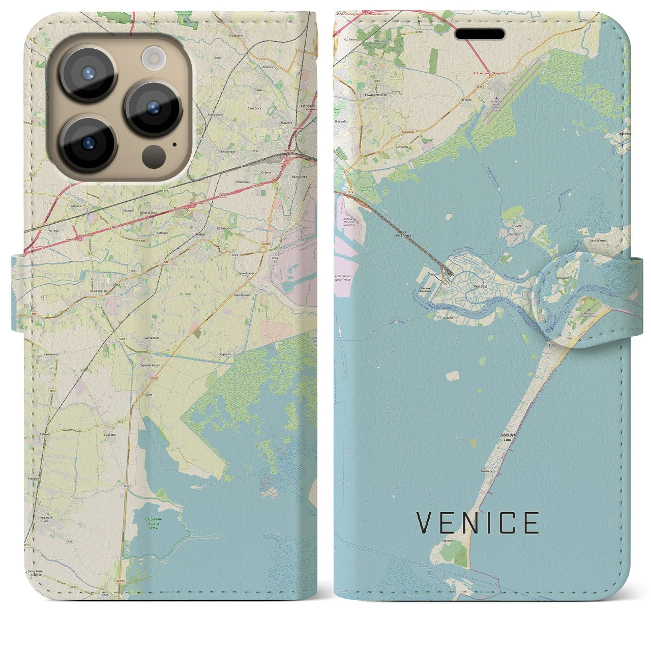 【ヴェネツィア】地図柄iPhoneケース（手帳両面タイプ・ナチュラル）iPhone 14 Pro Max 用