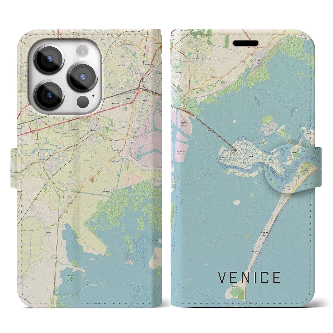 【ヴェネツィア】地図柄iPhoneケース（手帳両面タイプ・ナチュラル）iPhone 14 Pro 用