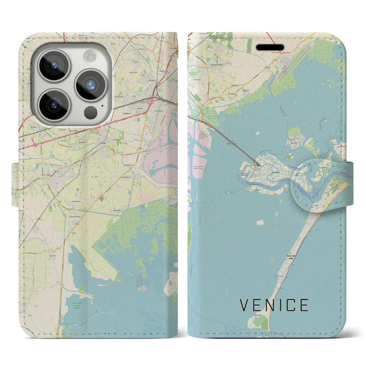 【ヴェネツィア】地図柄iPhoneケース（手帳両面タイプ・ナチュラル）iPhone 15 Pro 用