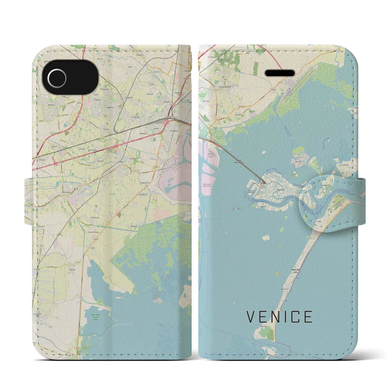 【ヴェネツィア】地図柄iPhoneケース（手帳両面タイプ・ナチュラル）iPhone SE（第3 / 第2世代） / 8 / 7 / 6s / 6 用