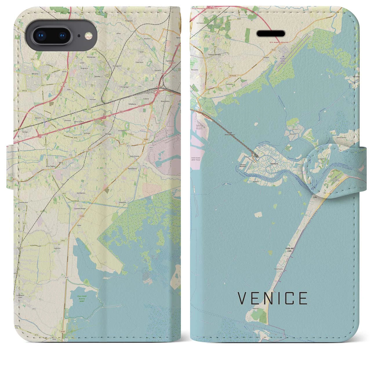 【ヴェネツィア】地図柄iPhoneケース（手帳両面タイプ・ナチュラル）iPhone 8Plus /7Plus / 6sPlus / 6Plus 用