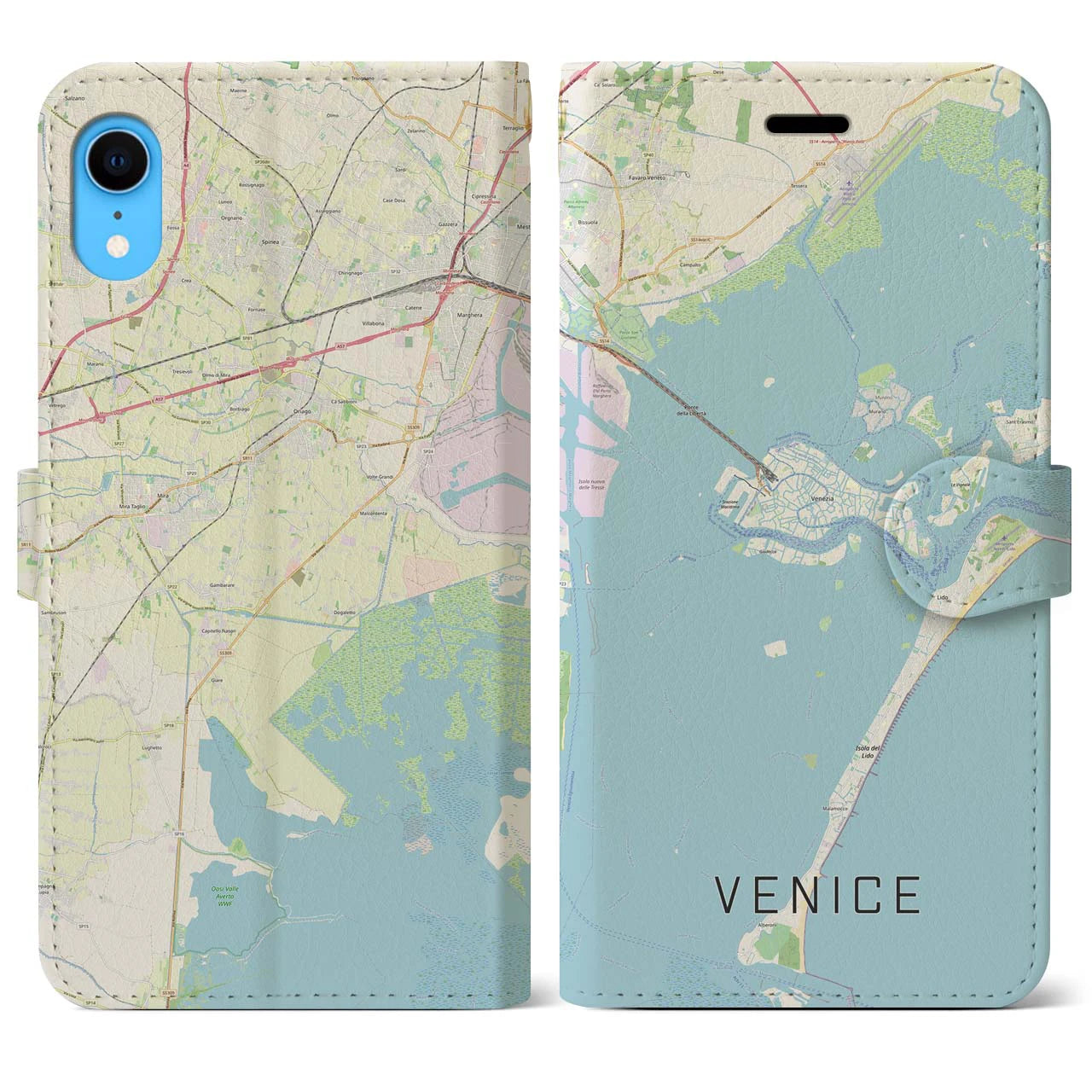 【ヴェネツィア】地図柄iPhoneケース（手帳両面タイプ・ナチュラル）iPhone XR 用