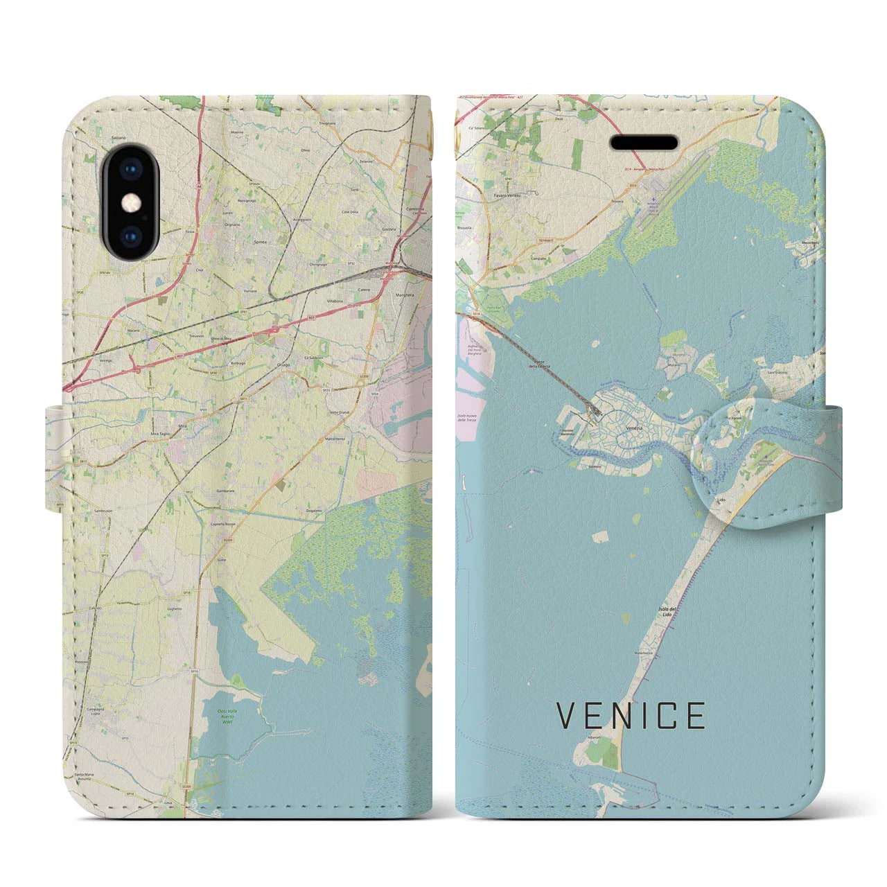 【ヴェネツィア】地図柄iPhoneケース（手帳両面タイプ・ナチュラル）iPhone XS / X 用