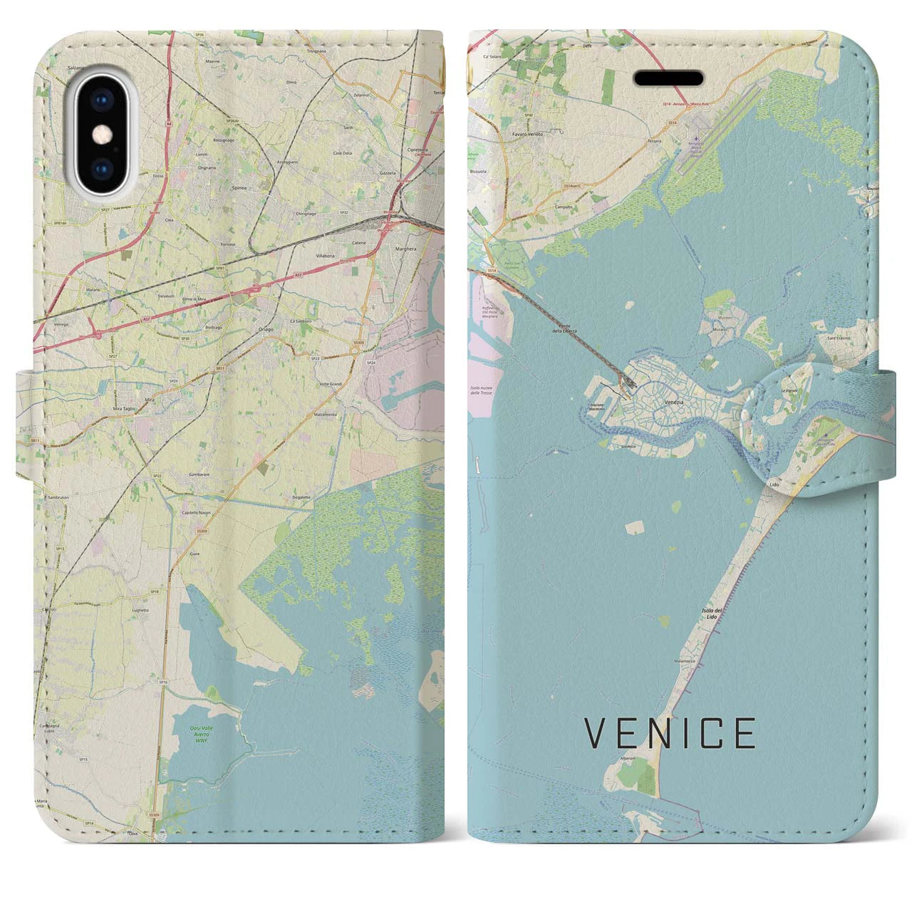 【ヴェネツィア】地図柄iPhoneケース（手帳両面タイプ・ナチュラル）iPhone XS Max 用