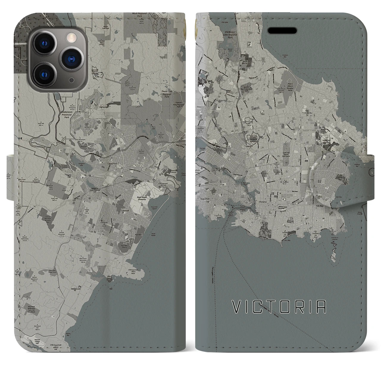 【ビクトリア】地図柄iPhoneケース（手帳両面タイプ・モノトーン）iPhone 11 Pro Max 用