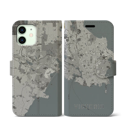 【ビクトリア（カナダ）】地図柄iPhoneケース（手帳タイプ）モノトーン・iPhone 12 mini 用
