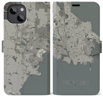 【ビクトリア（カナダ）】地図柄iPhoneケース（手帳タイプ）モノトーン・iPhone 14 Plus 用